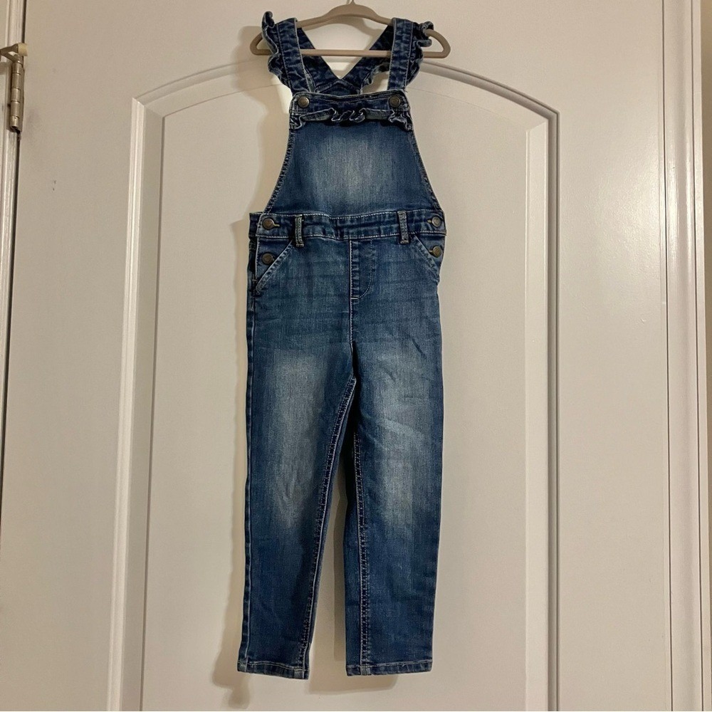 Wonder Nation Toddler Girls Ruffle Denim Overalls Medium Wash 4T